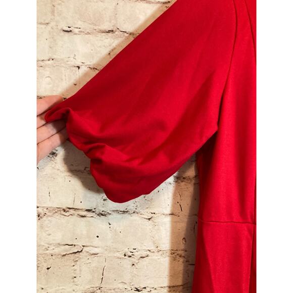 J. Jill Midi Dress Womens Medium Cherry Red Exaggerated Puff Sleeves Stretch - Picture 3 of 14